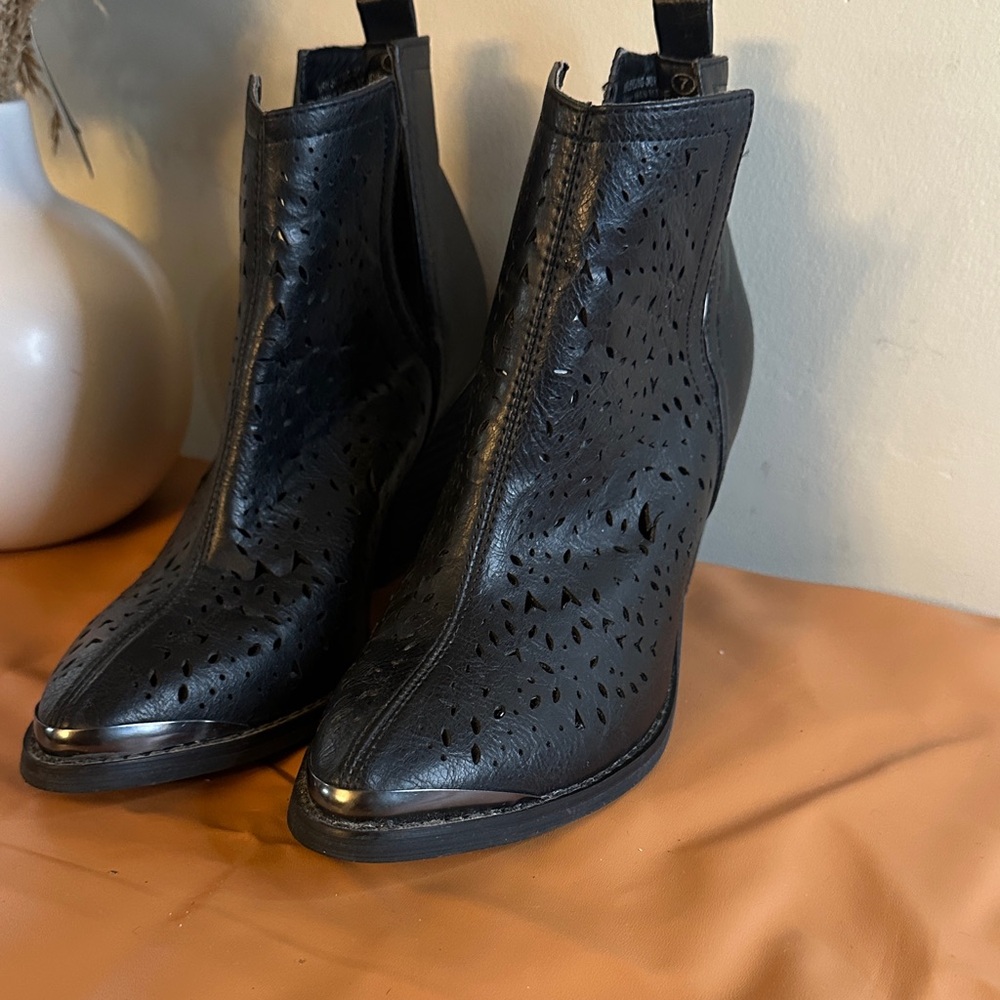 Elegant Black Perforated Ankle Booties